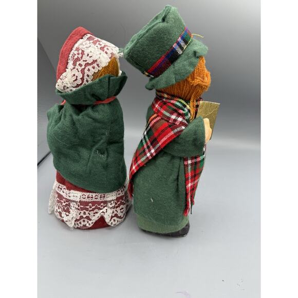 Vintage Christmas Caroler Figurines Man Woman Felt Choir Set of 2 Decor - Picture 5 of 7